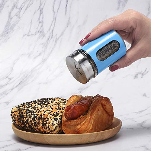 Salt and Pepper Shakers Stainless Steel and Glass Set with Adjustable Pour Holes - color: Stainless Steel