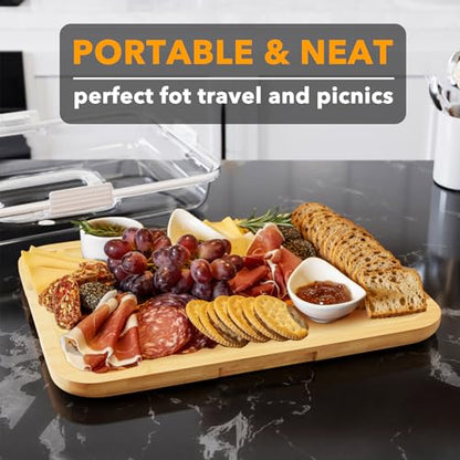 SpaceAid Charcuterie Board with Clear Lid, Portable Travel Cheese Cutting Boards for Picnic Accessories, Bamboo Serving Tray with Lids, House Warming Gifts, White Handles, 1 Compartments - color: White Handles, 1 Compartment
