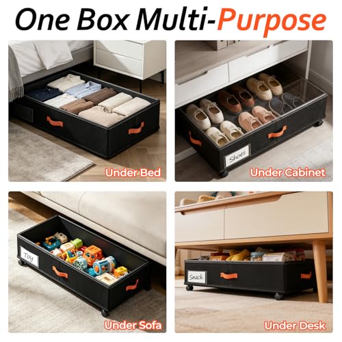 Under Bed Storage with Wheels 2-Pack, Under Bed Storage Containers 66L Clear Lids, Rolling Storage Drawers for Clothes Shoes Blankets, Underbed Organizer Bins(30" L x 16.2" W x 7.5" H)