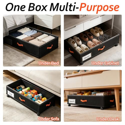 Under Bed Storage with Wheels 2-Pack, Under Bed Storage Containers 66L Clear Lids, Rolling Storage Drawers for Clothes Shoes Blankets, Underbed Organizer Bins(30" L x 16.2" W x 7.5" H)
