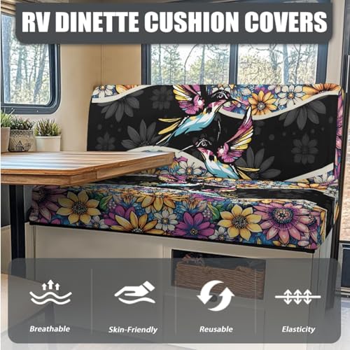 Boho Mandala Hummingbird Print RV Dinette Cushion Covers Washable Sofa Furniture Protector Stretch RV Couch Covers Include 1 Backrest Cover 1 Bench Cover and 1 Pillowcase - color: Boho Mandala Hummingbird