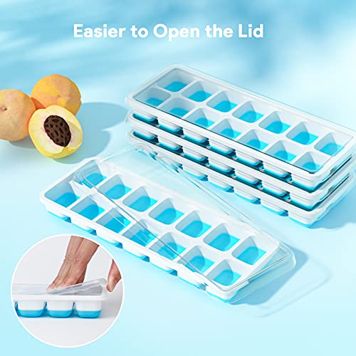 Ice Cube Trays 4 Pack, Airabc Silicone Ice Cube Trays with Removable Lid, Easy-Release Flexible 14-cube Ice Trays, LFGB Certified and BPA Free, Stackable Ice Trays with Covers for Cocktail, Freezer - color: Blue