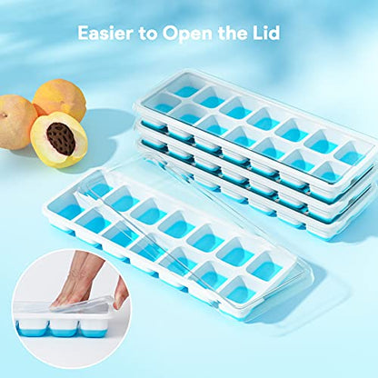 Ice Cube Trays 4 Pack, Airabc Silicone Ice Cube Trays with Removable Lid, Easy-Release Flexible 14-cube Ice Trays, LFGB Certified and BPA Free, Stackable Ice Trays with Covers for Cocktail, Freezer - color: Blue