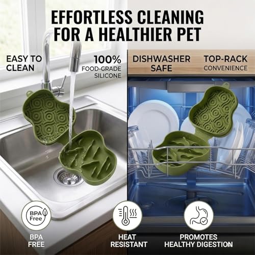 Collapsible Dog Travel Bowl with Lid, Portable Slow Feeder & Lick Mat Combo, Mess-Free Clamshell Silicone Water Dish for Hiking (Khaki) - color: khaki