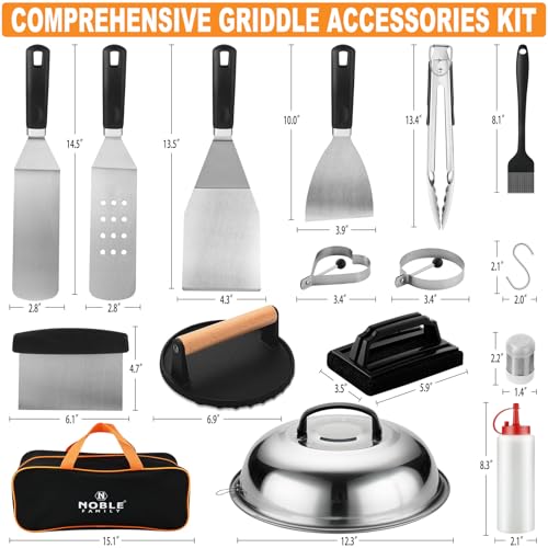 N NOBLE FAMILY 27 PCS Griddle Accessories Kit, Flat Top Grill Accessories Set for Camping, Professional Griddle Spatula Set with Melting Dome, Burger Press for Outdoor BBQ Teppanyaki - style: Orange Griddle Accessories