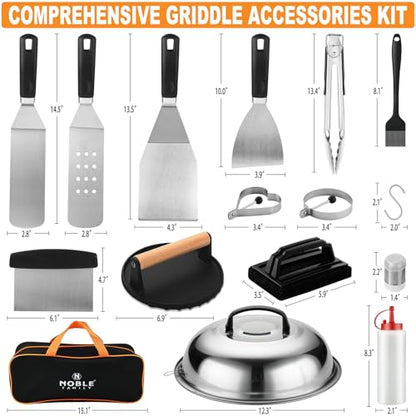 N NOBLE FAMILY 27 PCS Griddle Accessories Kit, Flat Top Grill Accessories Set for Camping, Professional Griddle Spatula Set with Melting Dome, Burger Press for Outdoor BBQ Teppanyaki - style: Orange Griddle Accessories