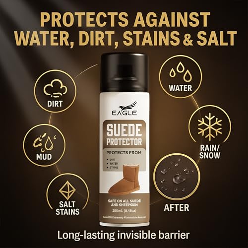 Eagle Suede & Nubuck Protector Spray 250mL – Waterproofing Spray Compatible with UGG Boots & Jackets | Protects from Water, Stains, Dirt & Salt | Quick-Dry Invisible Suede Shield