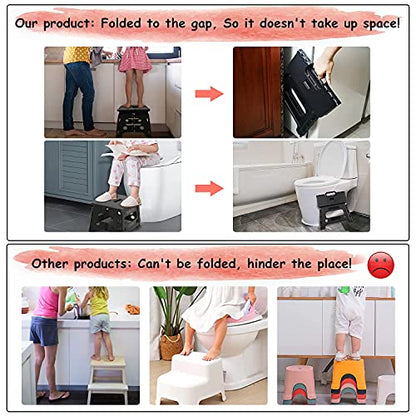 Kids Folding Step Stool for Toddlers – Safety Lock to Stable (1 Black) - color: Only Black