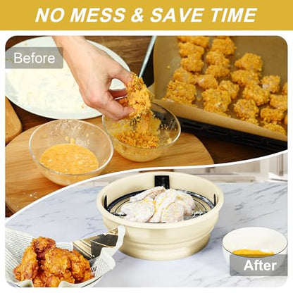 FJNATINH Collapsible Batter Bowl - Mess Free Better Breader Shaker Bowl with Lid Breading Shaker Container - Great for Fried Fish, Fried Chicken, Onion Rings, Wings,No Leak,Easy to Store,Cream White - color: Cream White