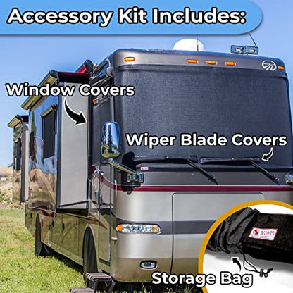 ShadePro - ShadeMaster RV Windshield Sunshade - Front Window Cover Screen Shade for Forest River RVs - Class A Motorhome Windshield Cover - Includes Passenger & Driver Window Covers - size: Class A FOREST RIVER