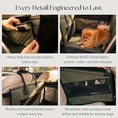 Dog Car Seat Cover with Hard Bottom – Back Seat Extender for Dogs Up to 35 lbs, Waterproof Non-Slip Hammock, Rigid Reinforced Base with Triple Security System, Storage Pockets, fits Cars SUVs Trucks - color: Green