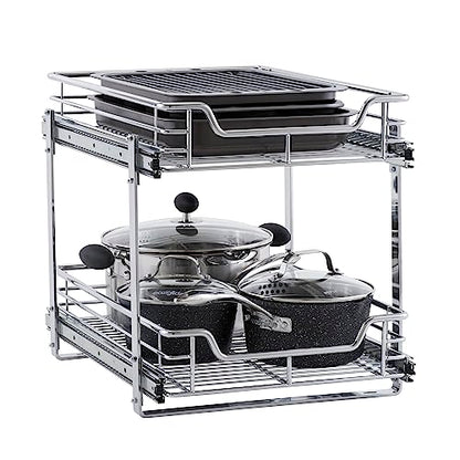 Household Essentials Chrome-Plated Steel Dual-Tier Slide-Out Organizer - size: 15" - Extended, style: Dual Slide