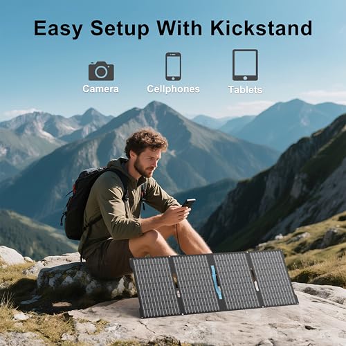 60W Portable Solar Panels Chargers with USB-C, USB-A and DC Outputs Foldable IP67 Waterproof Solar Panel for Camping,Power Emergency for Small Power Station,Phones, Power Banks - style: EP-60W