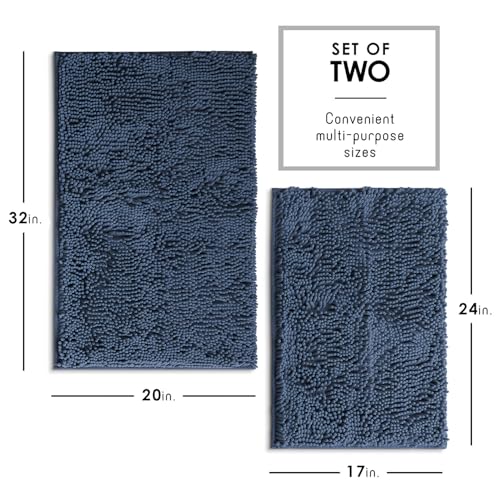 Hearth & Harbor Bathroom Rugs, Chenille Bath Mat - Machine Washable Bath Mats for Bathroom Non-Slip Backing Rubber, Quick Dry Bathroom Mat - color: Navy Blue, style: 17 x 24 + 20 x 32