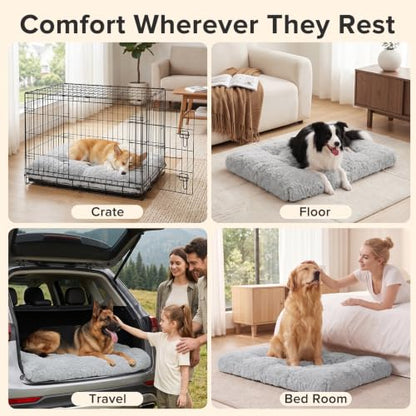 JOEJOY Dog Bed Crate Pad, Deluxe Plush Washable Dog Beds Fulffy Soft Kennel Pad Anti-Slip Pet Sleeping Mat for Medium Small Dogs, 29" x 21", Grey - color: Grey, size: M(29"x21"x3")