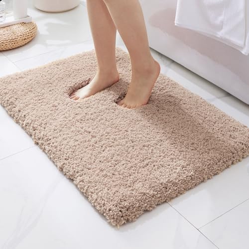 ILANGO Beige Bathroom Rugs 24" × 17" Small Non Slip & Super Absorbent Extra Thick Soft, Washable Bath Mat for Floor, Microfiber Plush Shaggy Bath Rug with Rubber for Bathtub Shower Room Sink - color: Beige, size: 1'5" x 2' (17''x24'' Bathroom Rug)