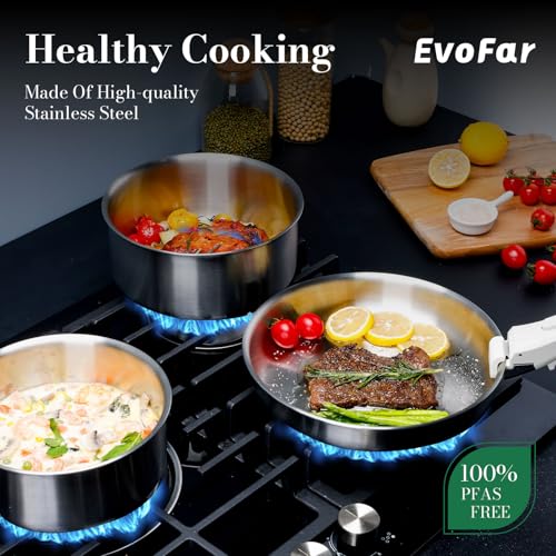 14 pcs Stainless Steel Cookware Set, Detachable Pots and Pans Set with Removable Handle, Non Toxic Space Saving RV Camping Cookware Set, Induction Cookware, Dishwasher & Oven Safe - size: 14 Pcs Sliver