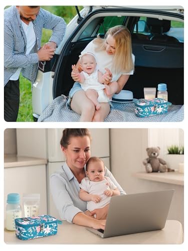 SUNMON Breast Milk Cooler Bag with Real-Time Temperature Display, Portable Travel Breastmilk Storage Case, Includes 2 Reusable Ice Packs, for Pumping Moms on The Go (Lily) - color: Lily