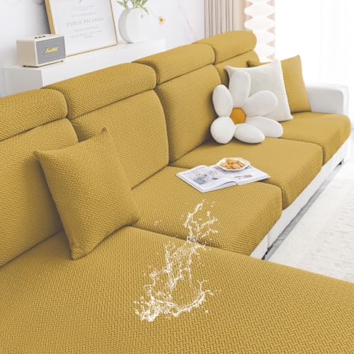 Smiry Waterproof Couch Cushion Covers, Stretch Jacquard Thick Sofa Cushion Covers, Washable Seat Slipcover Elastic Furniture Protector for Pets, Kid (2PC, Ginder Yellow) - color: Ginder Yellow, size: Seat Cushion 2PC