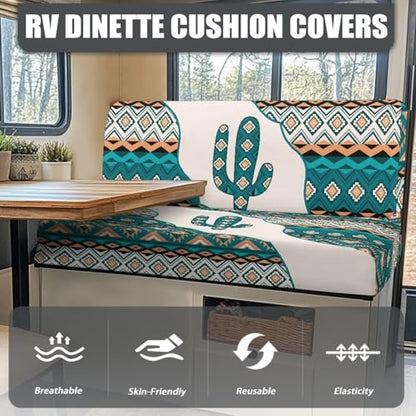 SEANATIVE Cactus Aztec Tribal RV Dinette Cushion Covers Stretch Printed RV Sofa Seat Slipcovers Replacement Non-Slip Camper Cushion Slipcovers Washable RV Dinette Seat Covers - color: Cactus Aztec Tribal