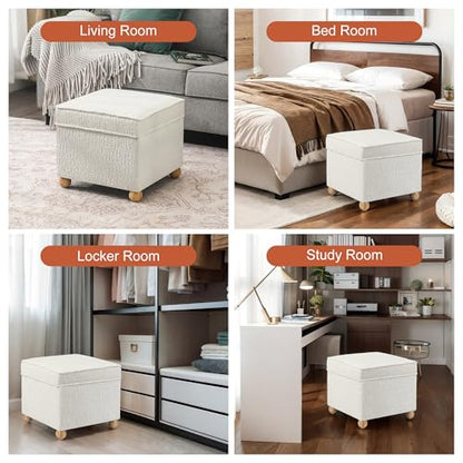 Ottoman with Storage, 17Inch High Jacquard Velvet Foot Stools Ottoman for Living Room, Upholstered Square Storage Ottomans Foot Rest, Bedroom Footstools and Ottomans with Hinged Lid, White - color: White Velvet