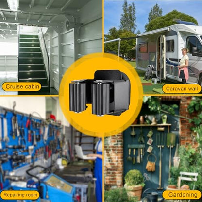 Upgraded Magnetic Broom and Mop Holder Wall Mount, Space-Saving Heavy Duty No Drill Over the Door Broom Gripper RV Camper Wall Organizer,Black,4 Pcs - size: 4 Pcs