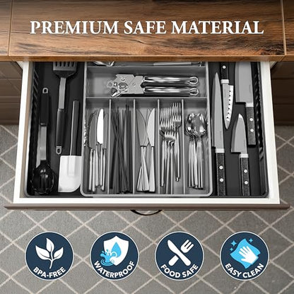 Simple Houseware Expandable Kitchen Drawer Flatware Organizer, Black/Gray - color: Black/Gray
