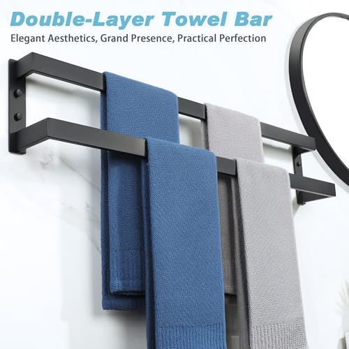 Alise Double Towel Bar, 32" Towel Racks for Bathroom Wall Mounted SUS304 Stainless Steel, Quick Drying Bathroom Towel Holder, Long Heavy Duty Towel Hanger, Matte Black - color: Matte Black, size: 32-inch