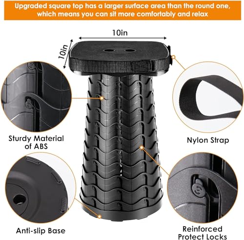aboutool 2 Pack Collapsible Stool with Soft Removable Cushion & Waterproof Carry Bag - Lightweight Folding Stool, 485lbs Capacity, Portable for Adults, Camping, Fishing, Hiking, Outdoor, Travel - color: Black (Cushion Included)