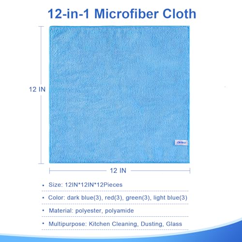 12Pcs Premium Microfiber Cleaning Cloth, Highly Absorbent Household Cleaning Supplies - for Kitchen Towels, Dish Cloths, Dust Rag