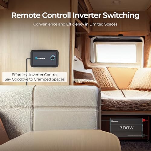 Renogy Inverter P2 700W Pure Sine Wave Inverter 12V DC to 120V AC Solar Power Converter for Off-Grid, Home, RV, Truck, Camping with 5V/2.1A USB Port, AC Hardwire Port, Remote Controller - size: 700W(No BT & ATS)
