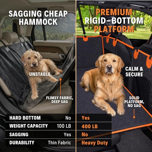 Hard Bottom Dog Car Seat Cover for SUV & Truck - Waterproof Backseat Extender & Hammock - Non-Sagging 400lb Heavy Duty Pet Safety Protector
