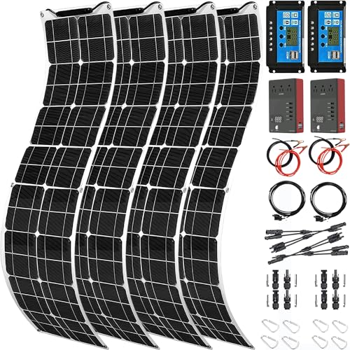 800 Watt Solar Panel Kit, 4×200 Watt Flexible Solar Power Panel Photovoltaic Module with 40A Solar Charge Controller & Inverter Monocrystalline Solar Panel for Camping Off Grid Battery Charging Boat - color: C 800 Watt