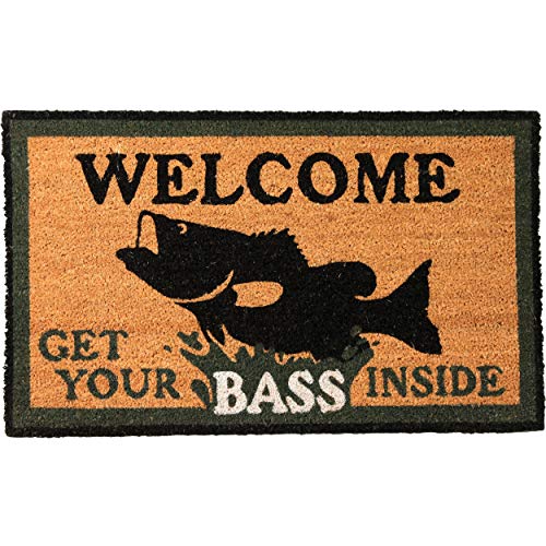 Rivers Edge Products 30" x 18" Coir Door Mat - Fade-Resistant Welcome Mat with Non-Slip Backing - Decorative Indoor Outdoor Rug for Home, Front Porch, Entryway, Patio, Cabin - - color: Welcome Get Your Bass Inside