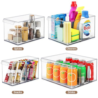 Clear Plastic Storage Bins with Dividers for Fridge Pantry Organizers and Storage Containers, 3 Pack Large Acrylic Stackable Sturdy Storage Boxes for Home Edit and Cabinet Organizers C6-2 - style: 2 Medium+ 1 Extra Large