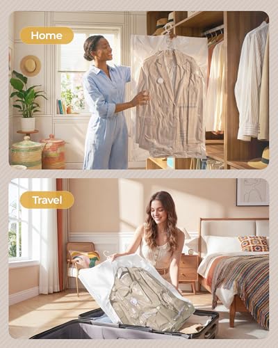 BAGSMART 6 Pack Hanging Vacuum Storage Bags for Clothes, Space Saver Bags for Closet Organization, Air-tight Vacuum Sealer Bags for Heavy Coats, Suits, Dresses, Jackets, Hand Pump Included - size: 6 Combo Hanging