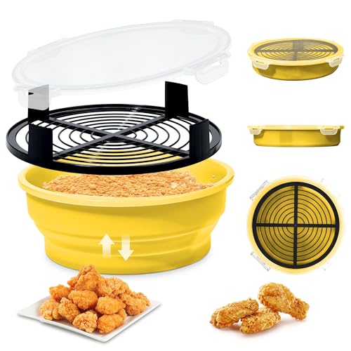 FJNATINH Collapsible Batter Bowl - Mess Free Better Breader Shaker Bowl with Lid Breading Shaker Container - Great for Fried Fish, Fried Chicken, Onion Rings, Wings,No Leak,Easy to Store,Yellow - color: Yellow