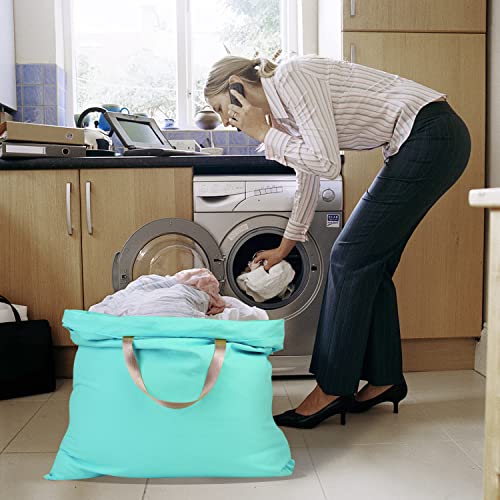 Cotton Canvas Laundry Bag with Handles & Drawstring Straps, Heavy Duty Extra Large Laundry Bags for Laundromat and Household, 25.5x34 Inch, Lake Blue - color: Lake Blue