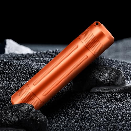 Airtight Stash Jar, Durable Smell Proof Aluminum Container, Portable Dual-Opening Storage Tube with Carabiner for Herbs, Spices, Valuables - Orange