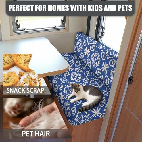 RV Dinette Cushions Covers Includes 1 Backrest Covers & 1 Bench Covers, Waterproof Stretch RV Sofa Seat Slipcovers, Replacement Seat Cover for RV Camper Travel Trail Couch - color: Blue Mandala
