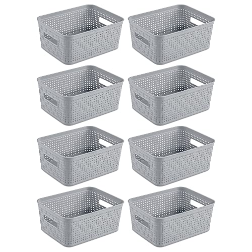 Sterilite 8 Pack Plastic Storage Bin Organization Containers, Small Baskets, Cement - color: Small Basket, size: 8 Pack