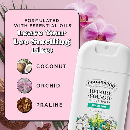 Poo-Pourri Before-You-Go Pocket Toilet Spray, Travel Essentials, Beach Bum, 1 Fl Oz, Up to 50 Uses, On-The-Go Bathroom Odor Deodorizer with Essential Oils, TSA Approved Size, Coconut Orchid Scent - size: 1 Fl Oz (Pack of 1)