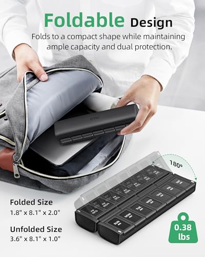 PULIV Weekly Pill Organizer 2 Times a Day with Magnetic Foldable Design for Dual Protection, Large AM PM Pill Box Case for Travel, Compact Medication Organizer for Vitamins, Fish Oils and Supplements