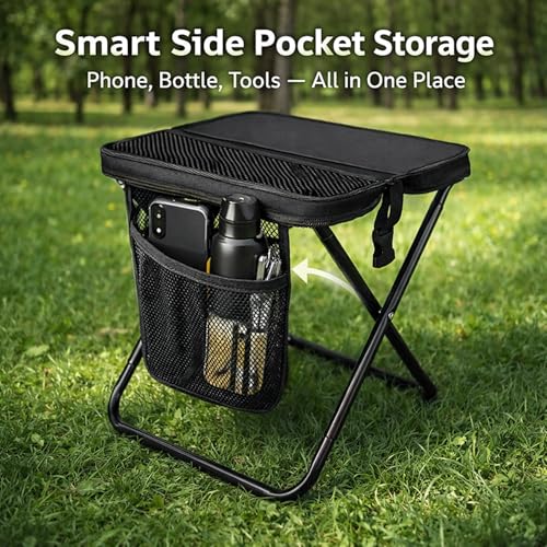Foldable Stool with Carrying Bag,Compact Folding Chair with Shoulder Strap, Lightweight Outdoor Seat for Fishing, Camping, Hiking, Garden, Beach, Sports Games, Festivals (Black) - color: Black
