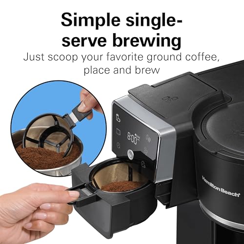 Hamilton Beach 2-Way 12 Cup Programmable Drip Hot and Iced Coffee Maker & Single Serve Coffee Machine, AquaFlow Showerhead, Glass Carafe, Auto Pause and Pour, Black (47500J) - color: Black