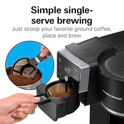 Hamilton Beach 2-Way 12 Cup Programmable Drip Hot and Iced Coffee Maker & Single Serve Coffee Machine, AquaFlow Showerhead, Glass Carafe, Auto Pause and Pour, Black (47500J) - color: Black
