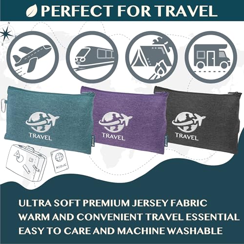 PAVILIA Travel Blanket Airplane Compact with Bag, Small Travel Pillow Blanket for Long Flights, Lightweight Plane Blanket with Luggage Strap, Camping Blanket for Traveler Essentials, Black, 65x40 - color: Black