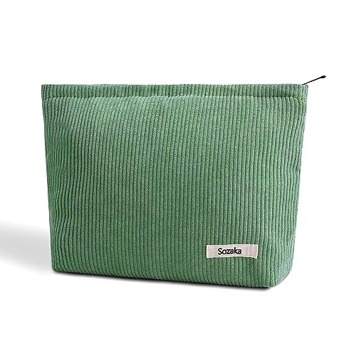 Cosmetic Bags for Women - Corduroy Cosmetic Bag Aesthetic Women Handbags Purses Smile Dots Makeup Organizer Storage Makeup Bag Girls Case Bags (Pure Green) - color: Pure Green