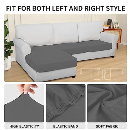 Easy-Going 100% Waterproof 3 Pieces Couch Cushion Covers for Sectional Sofa Left/Right L Shape Chaise Lounge Sofa Seat slipcover Anti-Slip Sofa Cover (2 Seater + 1 Chaise, Gray - color: Grey, size: 2 Seater + 1 Chaise