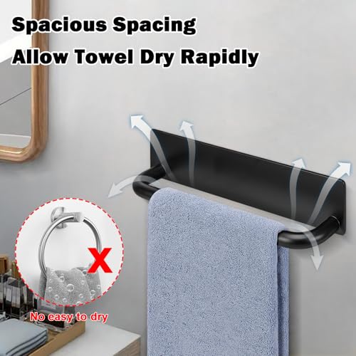 Livabber Self Adhesive Hand Towel Holder- 304 Stainless Steel Hand Towel Bar for Bathroom Kitchen Stick on Wall, Towel Ring No Drilling, 9 Inch (Black) - color: Black